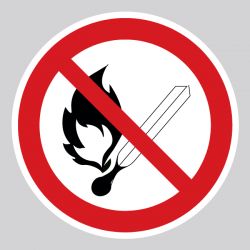 Autocollant Panneau flammes nues interdites - feu et source d'allumage non protégée interdits - ISO7010 - P003